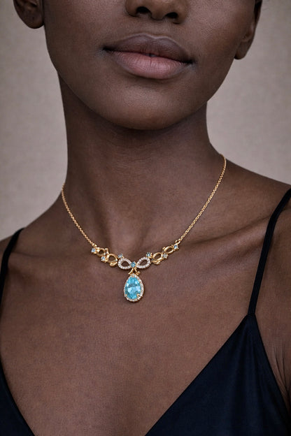 Collier Topaze Céleste — Pièce Unique en Or 18 Carats & Topaze Bleue